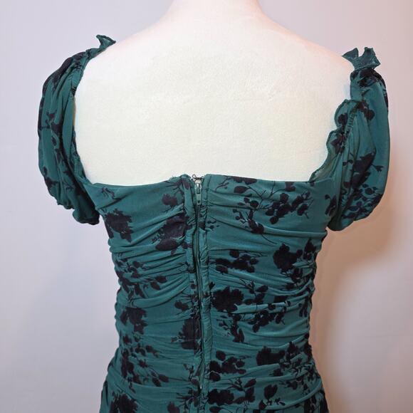 Dear Moon Womens Green Velvet Burnout Floral Bodycon Dress Small Ruched Fairy - Picture 5 of 7